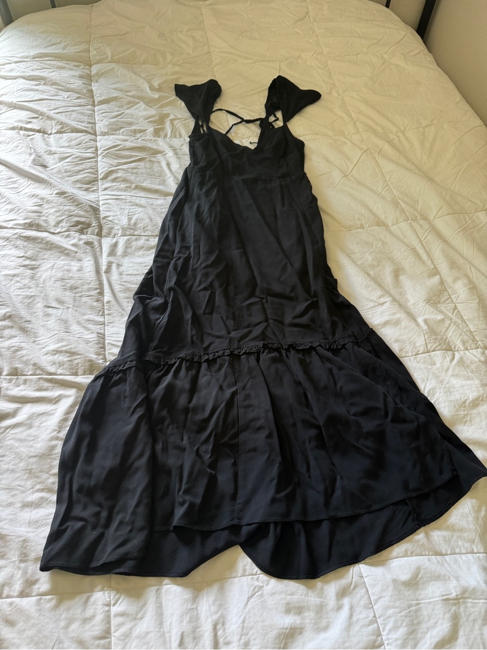 Urban Outfitters Black Tiered Ruffle Maxi Dress - Open Back Lace Up - Size S